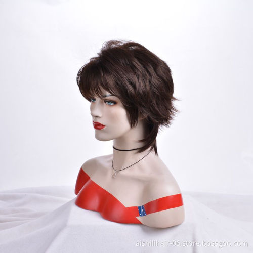 Chinese fashion wholesale wig custom-made short waves natural black full lace wig 8 inches bang